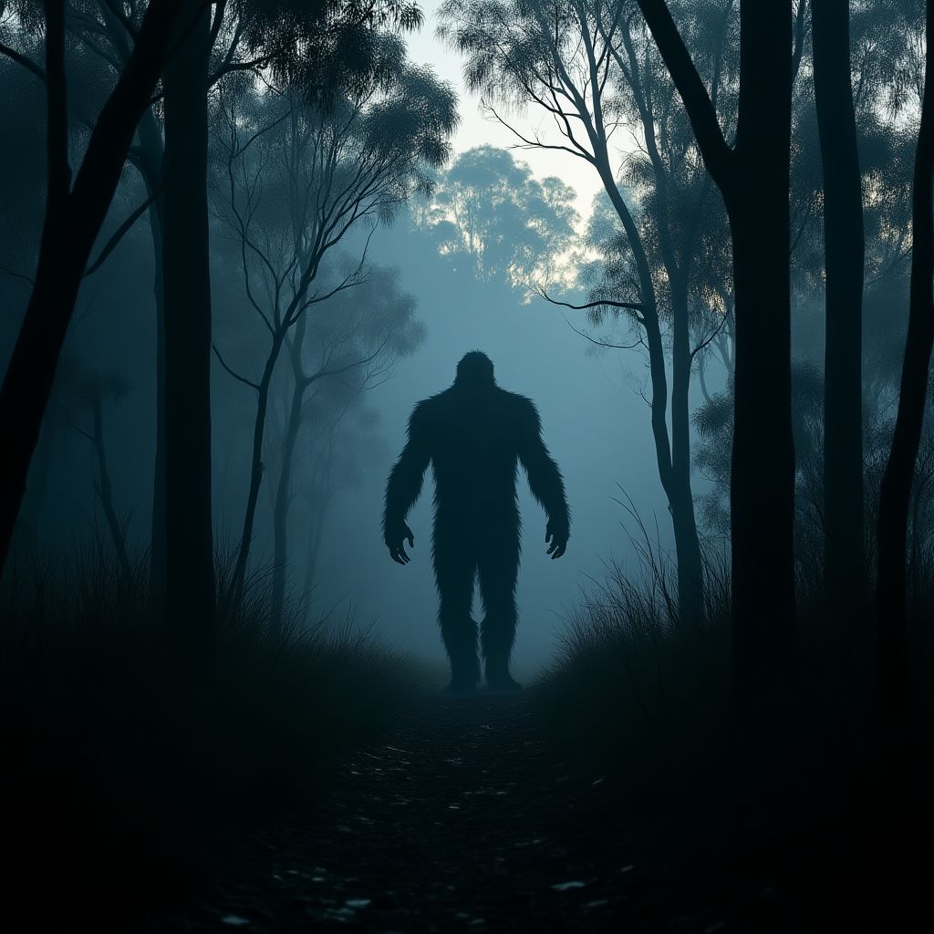 Artist's impression of the Yowie in Australian bush